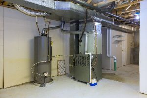 Water heater unit inside of a building.