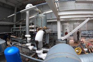 Plumbing and fixtures within a large entertainment venue.
